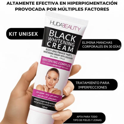HudaBeauty: Tratamiento Blanqueador Unisex para manchas corporales, zonas íntimas, cuello, axilas, etc. Corrige e hidrata – 120 ml