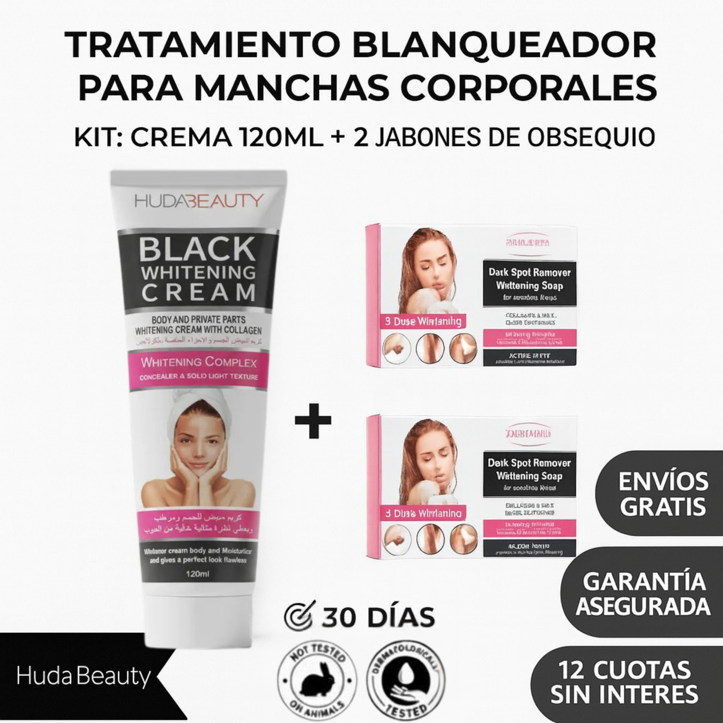 HudaBeauty: Tratamiento Blanqueador Unisex para manchas corporales, zonas íntimas, cuello, axilas, etc. Corrige e hidrata – 120 ml